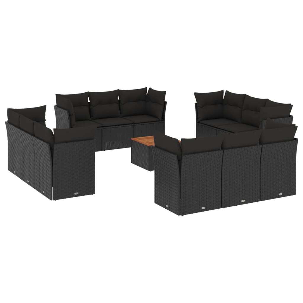 13 Piece Garden Sofa Set with Cushions Black Poly Rattan