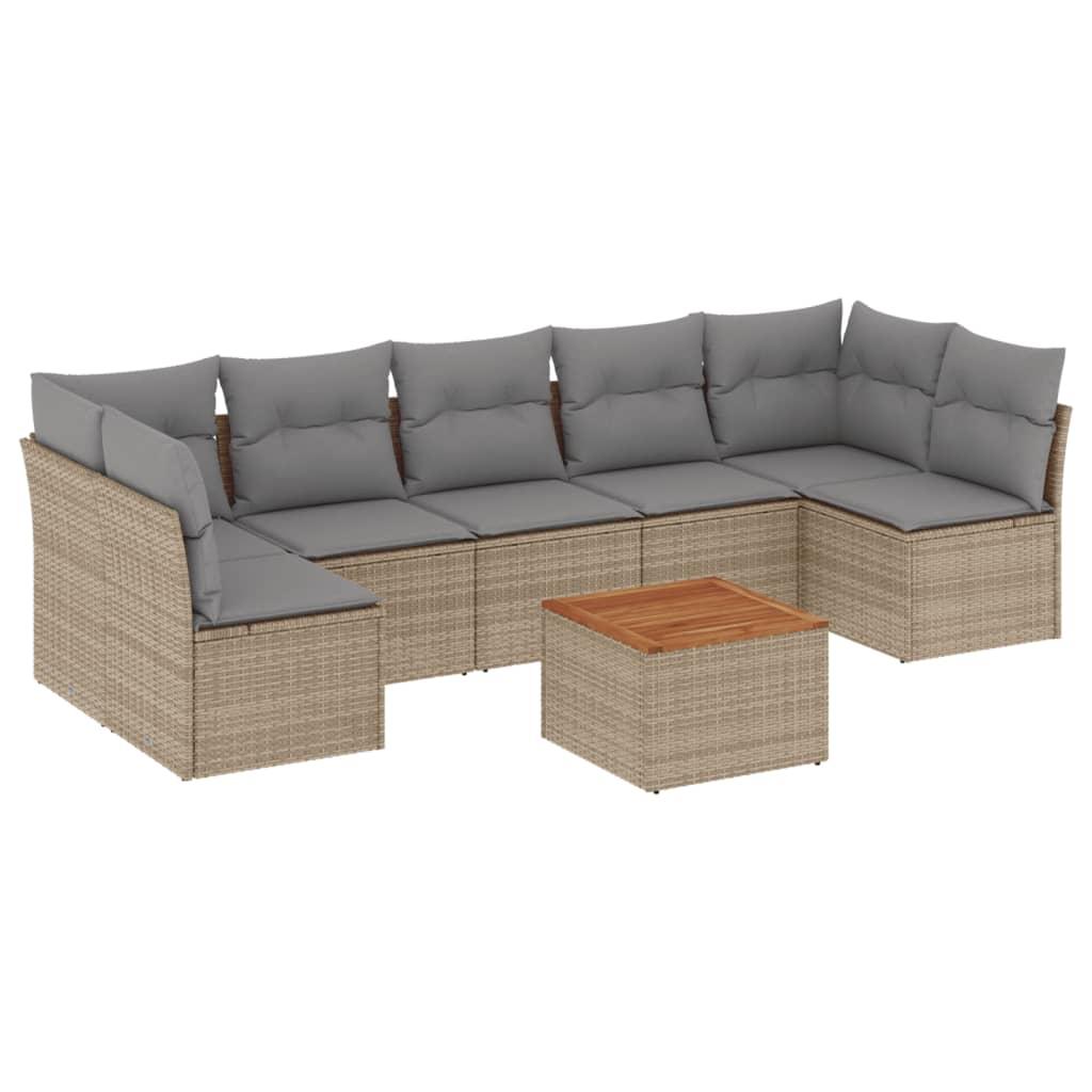 8 Piece Garden Sofa Set with Cushions Beige Poly Rattan