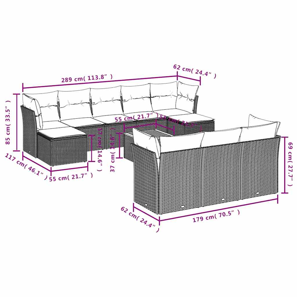 11 Piece Garden Sofa Set with Cushions Black Poly Rattan