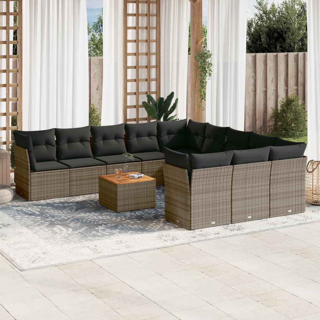 12 Piece Garden Sofa Set with Cushions Grey Poly Rattan