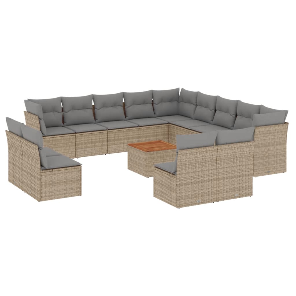 14 Piece Garden Sofa Set with Cushions Beige Poly Rattan