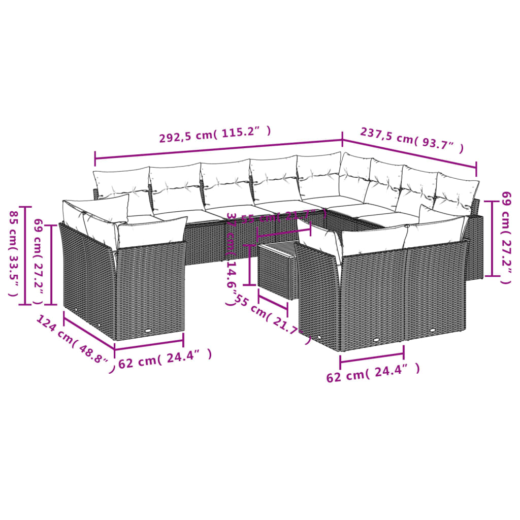 13 Piece Garden Sofa Set with Cushions Beige Poly Rattan