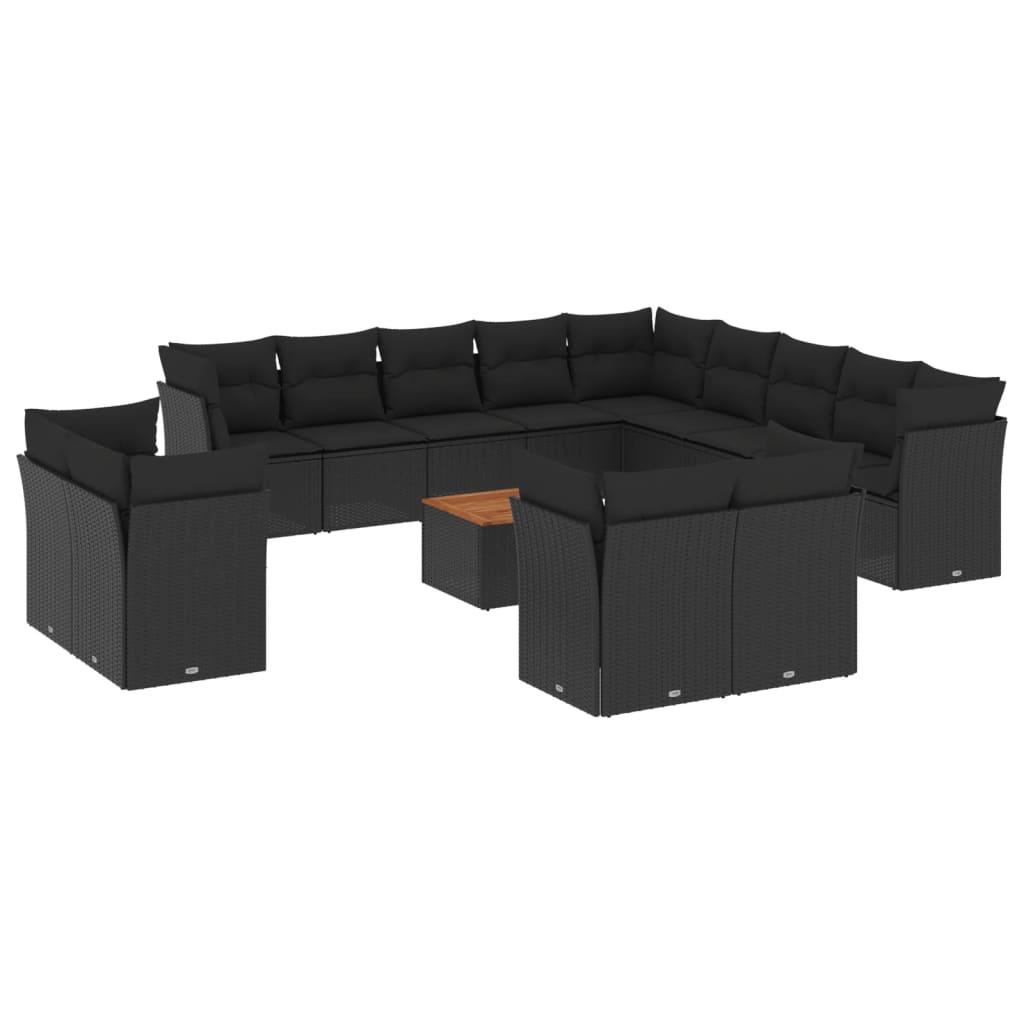 14 Piece Garden Sofa Set with Cushions Black Poly Rattan