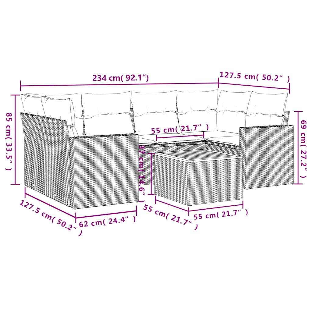 7 Piece Garden Sofa Set with Cushions Black Poly Rattan