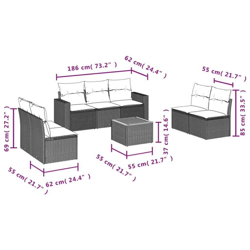 8 Piece Garden Sofa Set with Cushions Beige Poly Rattan