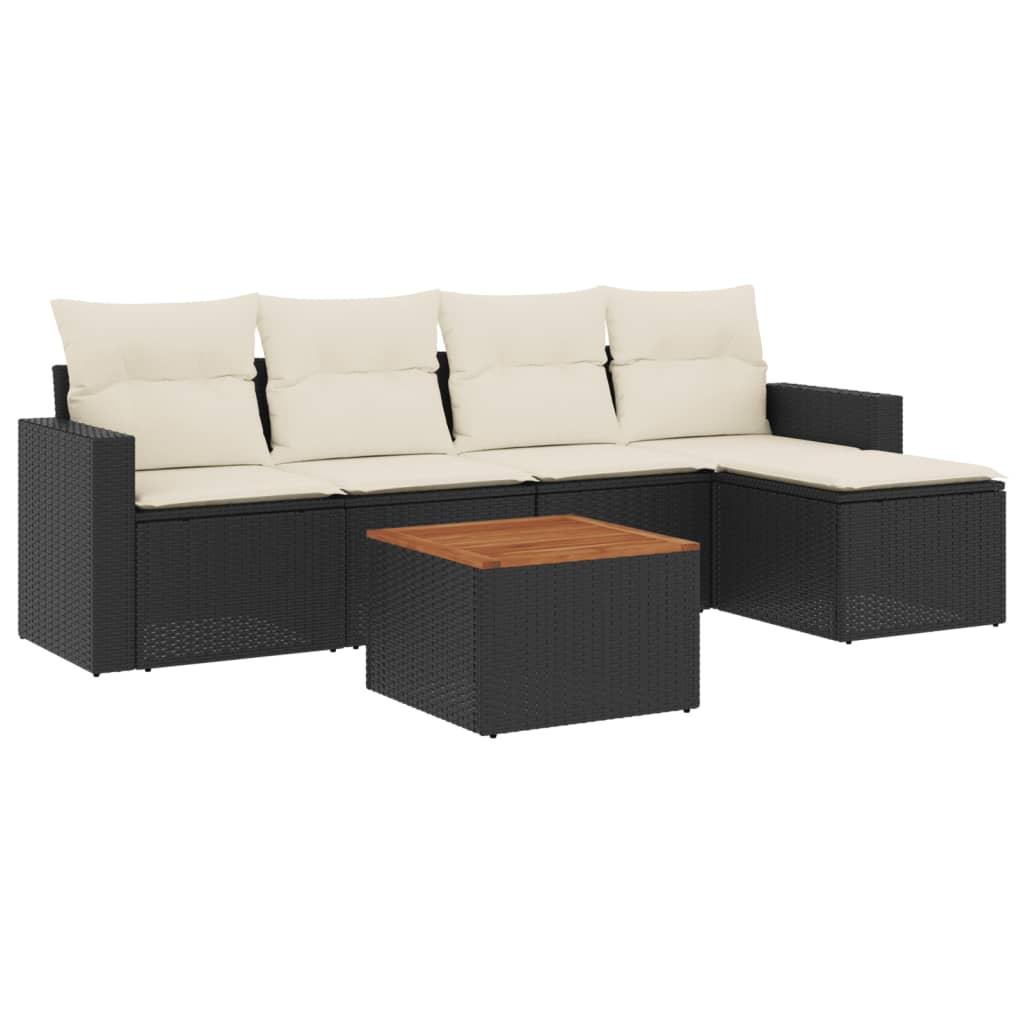 6 Piece Garden Sofa Set with Cushions Black Poly Rattan