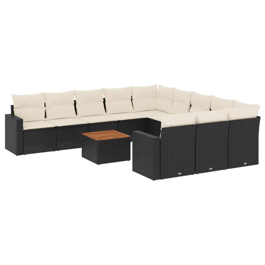12 Piece Garden Sofa Set with Cushions Black Poly Rattan