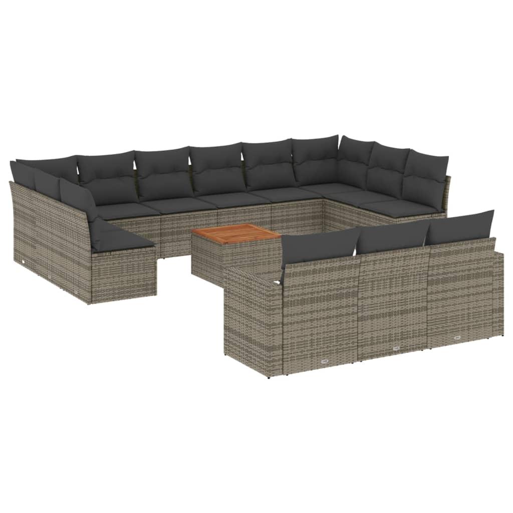 14 Piece Garden Sofa Set with Cushions Grey Poly Rattan