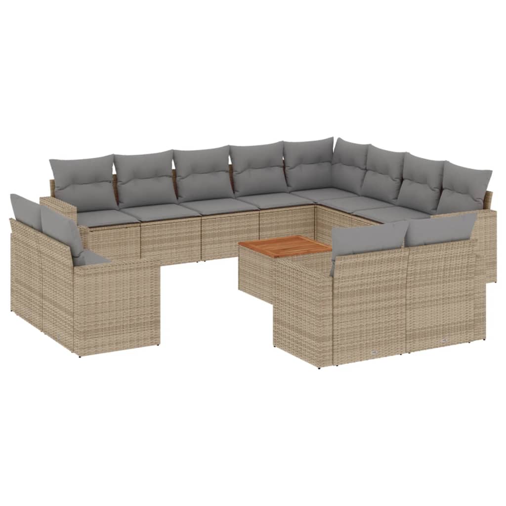 13 Piece Garden Sofa Set with Cushions Beige Poly Rattan