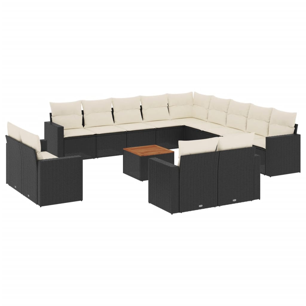 14 Piece Garden Sofa Set with Cushions Black Poly Rattan