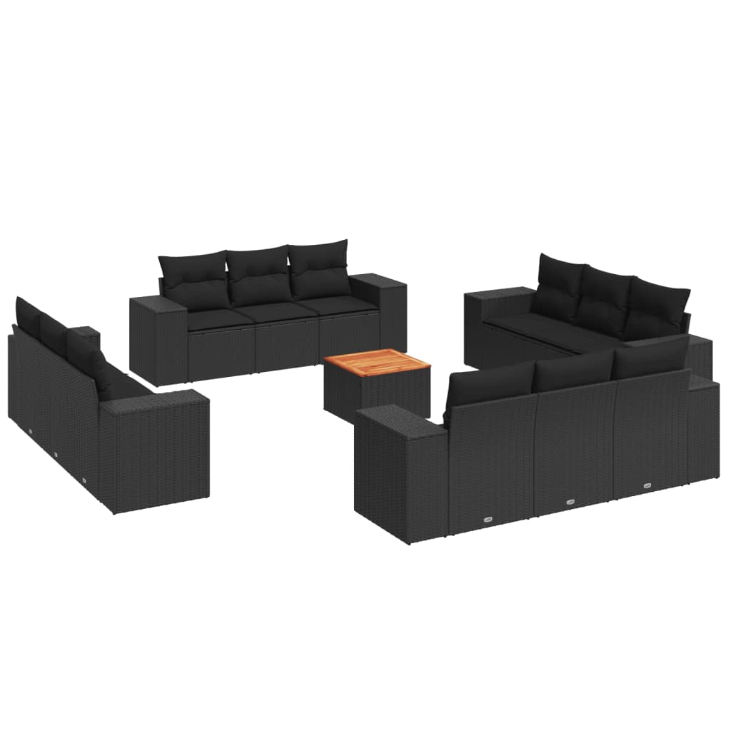 13 Piece Garden Sofa Set with Cushions Black Poly Rattan