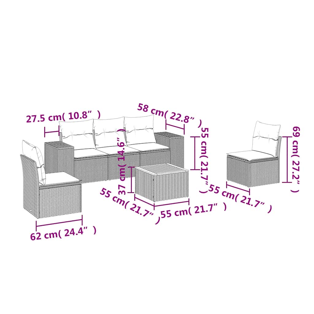 6 Piece Garden Sofa Set with Cushions Black Poly Rattan