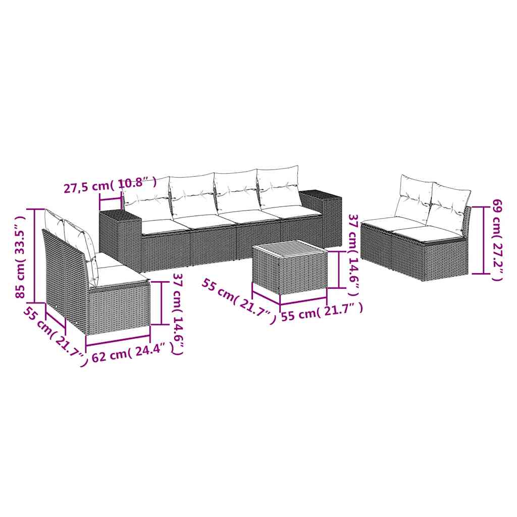9 Piece Garden Sofa Set with Cushions Black Poly Rattan