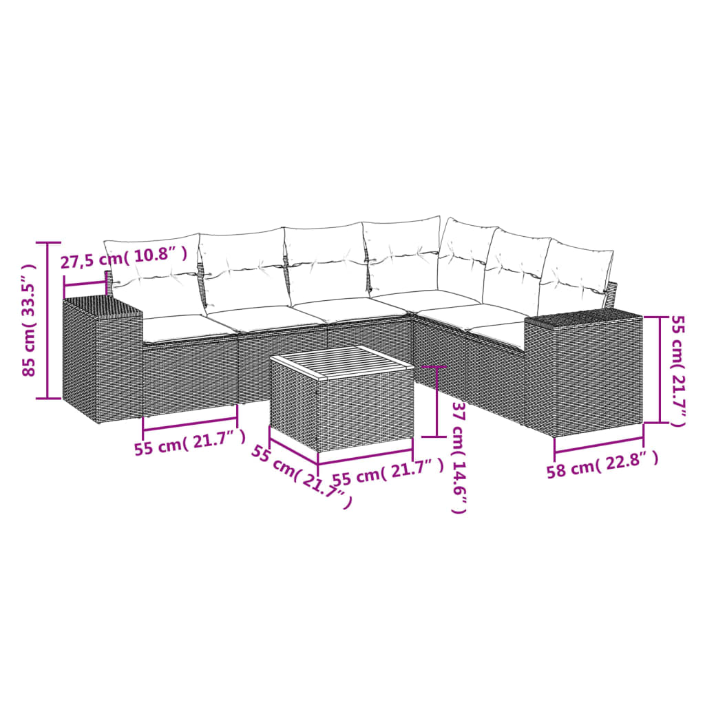 Patio Sofa Set 6-Seaters Beige and Grey