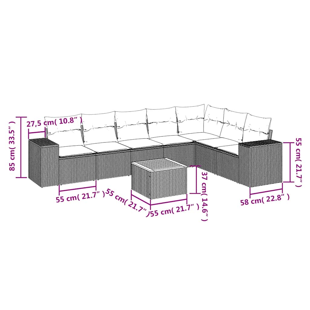 8 Piece Garden Sofa Set with Cushions Black Poly Rattan