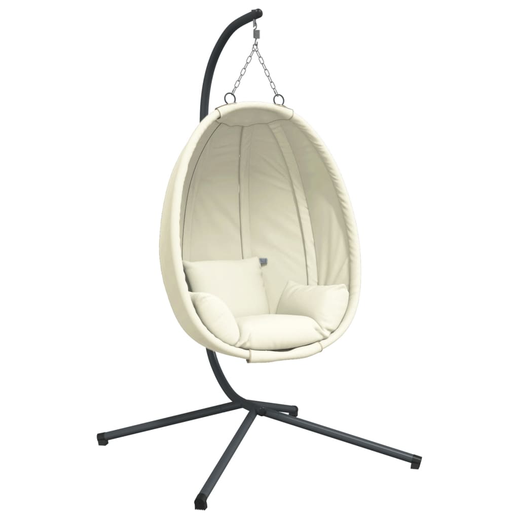 Hanging Egg Chair with Stand Beige Fabric and Steel