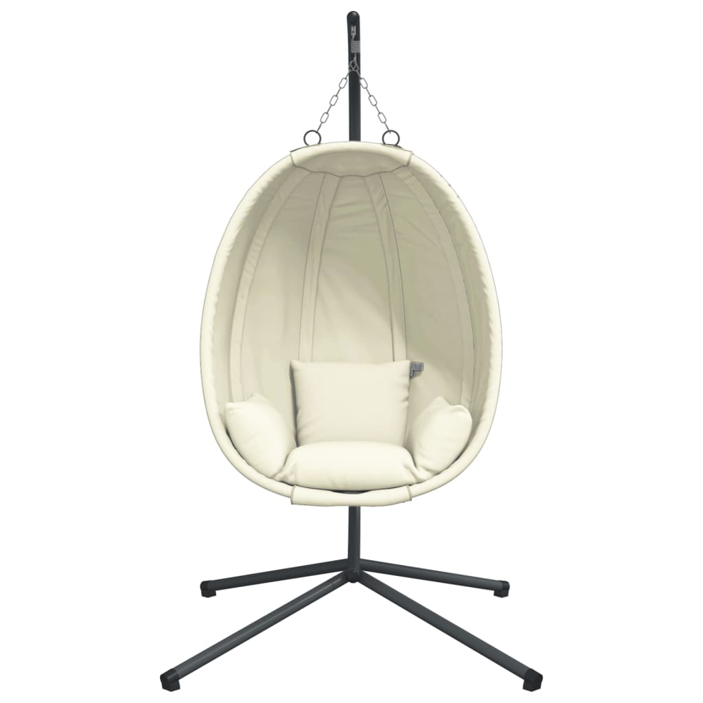 Hanging Egg Chair with Stand Beige Fabric and Steel