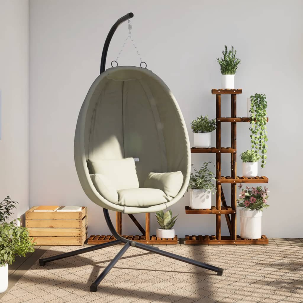 Hanging Egg Chair with Stand Beige Fabric and Steel