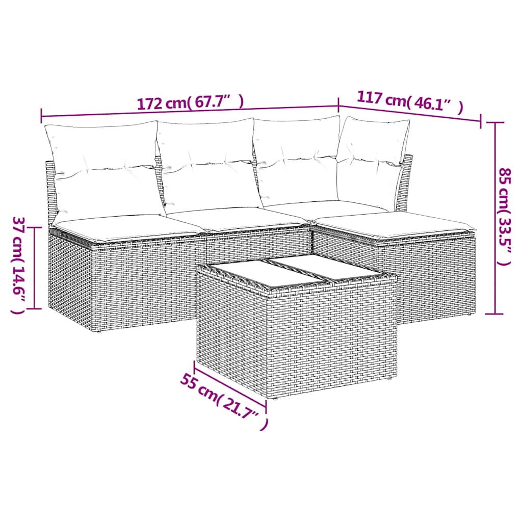 5 Piece Garden Sofa Set with Cushions Grey Poly Rattan