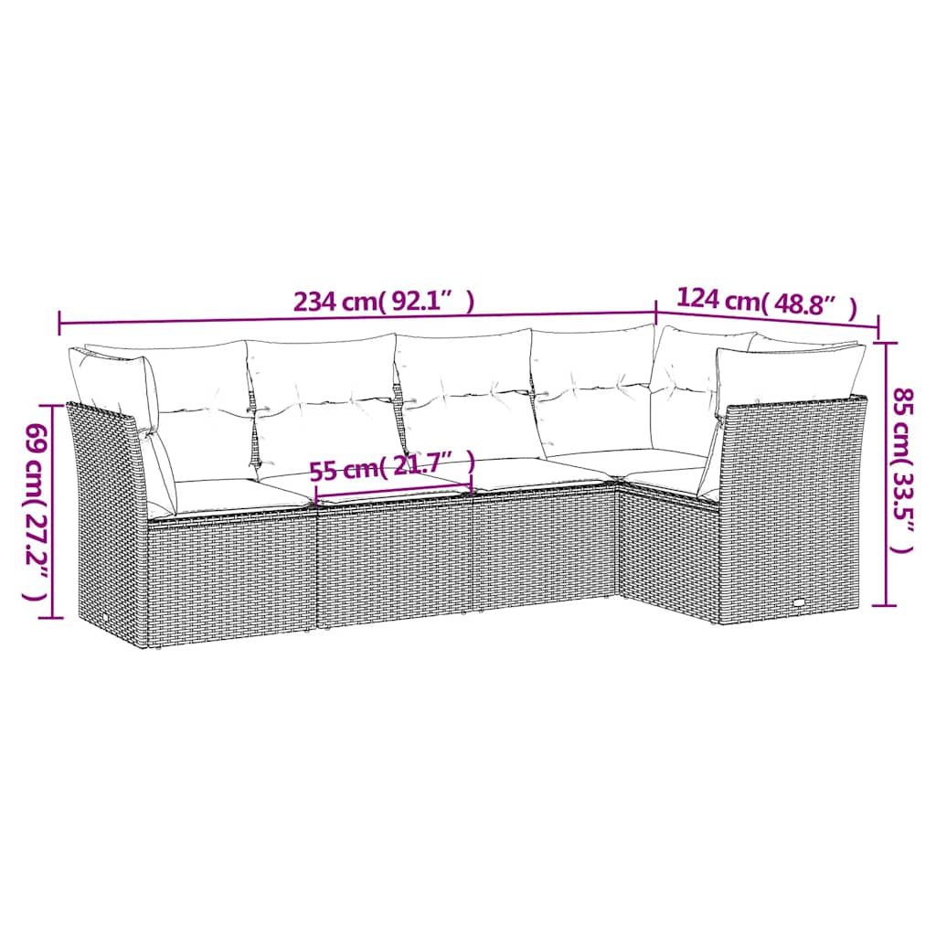 5 Piece Garden Sofa Set with Cushions Black Poly Rattan