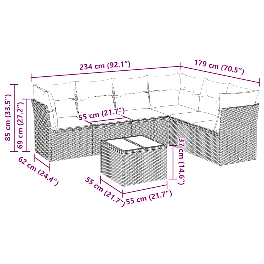 7 Piece Garden Sofa Set with Cushions Black Poly Rattan