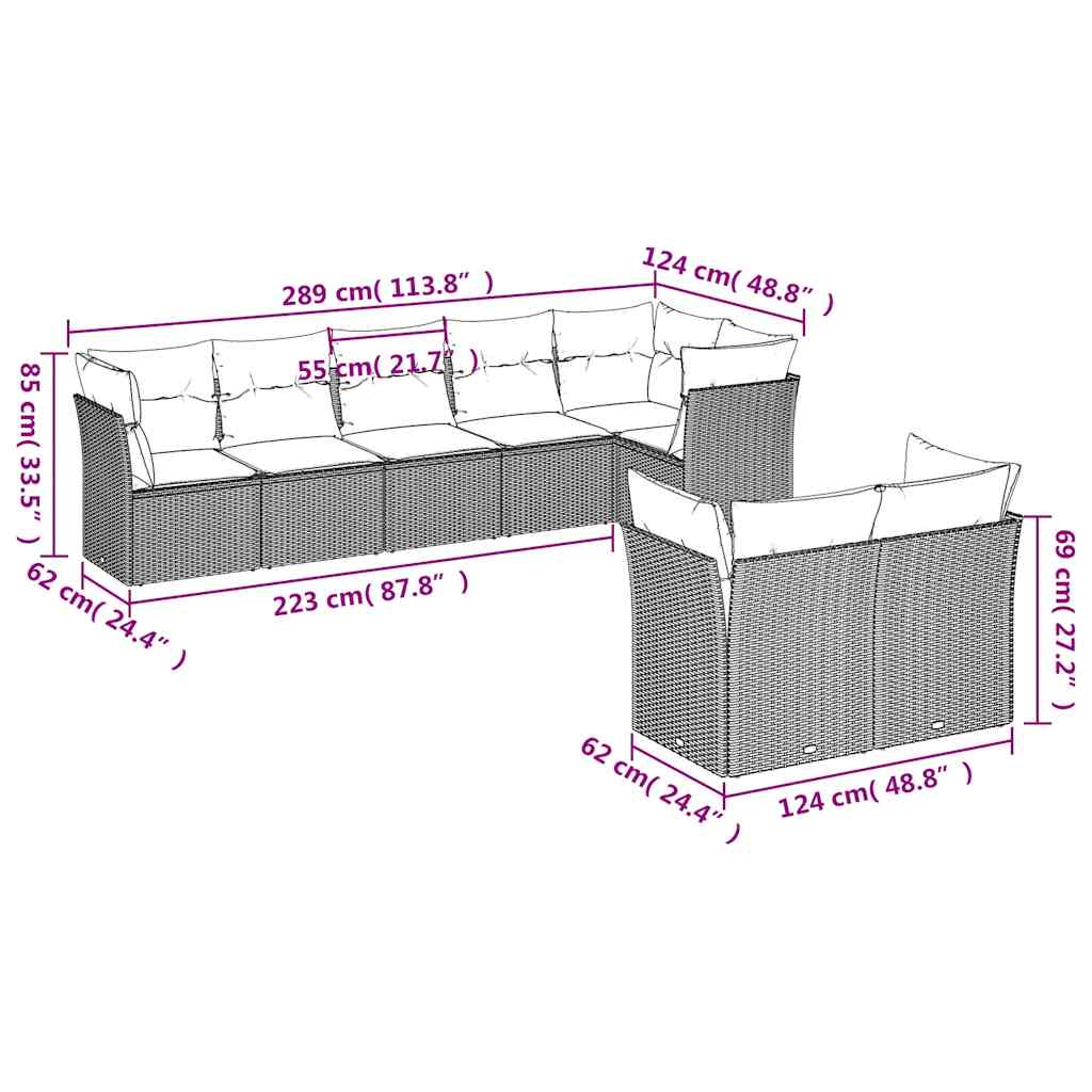 8 Piece Garden Sofa Set with Cushions Black Poly Rattan