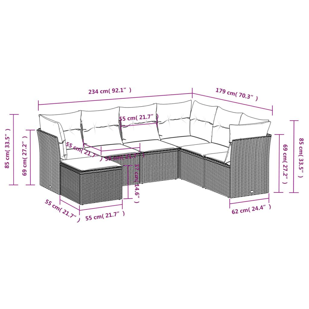 7 Piece Garden Sofa Set with Cushions Grey Poly Rattan