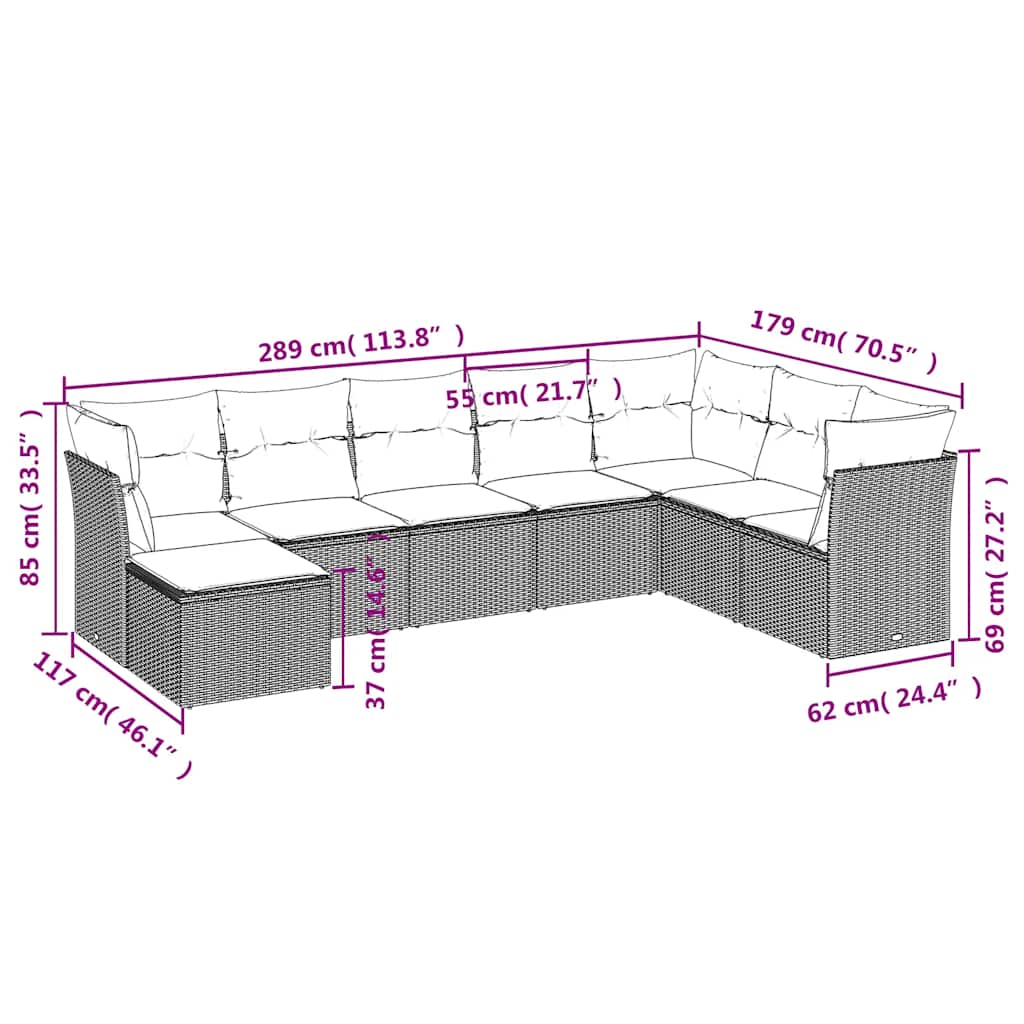 8 Piece Garden Sofa Set with Cushions Black Poly Rattan