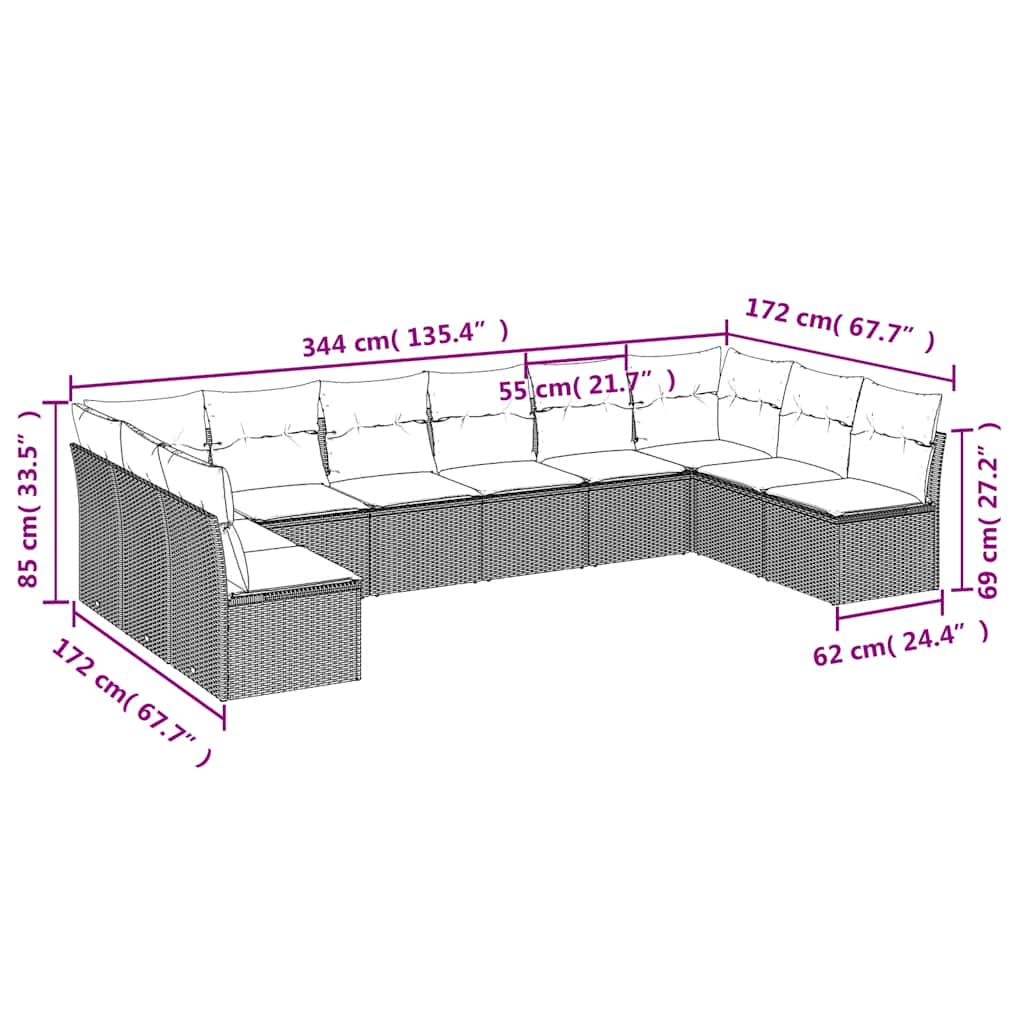 10 Piece Garden Sofa Set with Cushions Black Poly Rattan