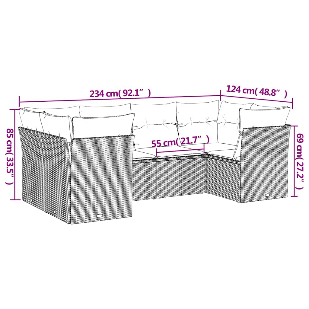 6 Piece Garden Sofa Set with Cushions Black Poly Rattan