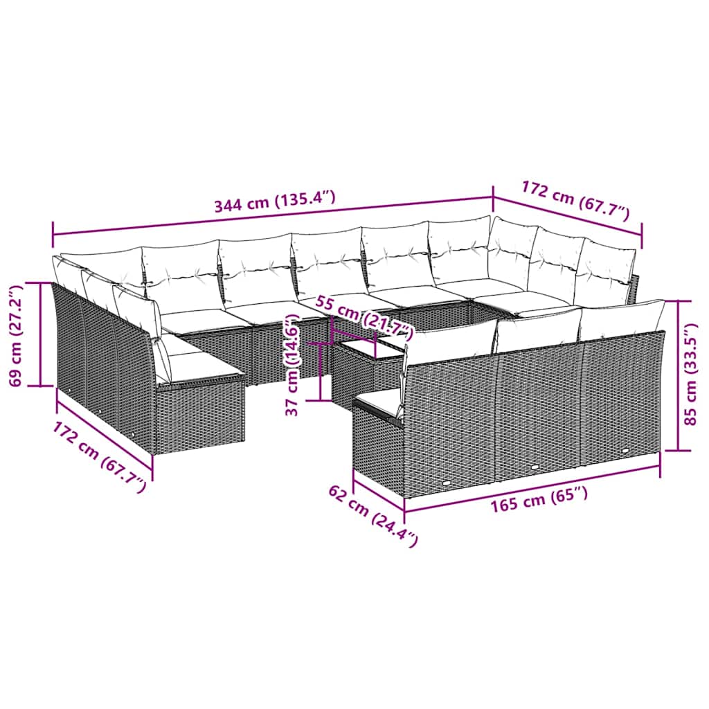 14 Piece Garden Sofa Set with Cushions Black Poly Rattan