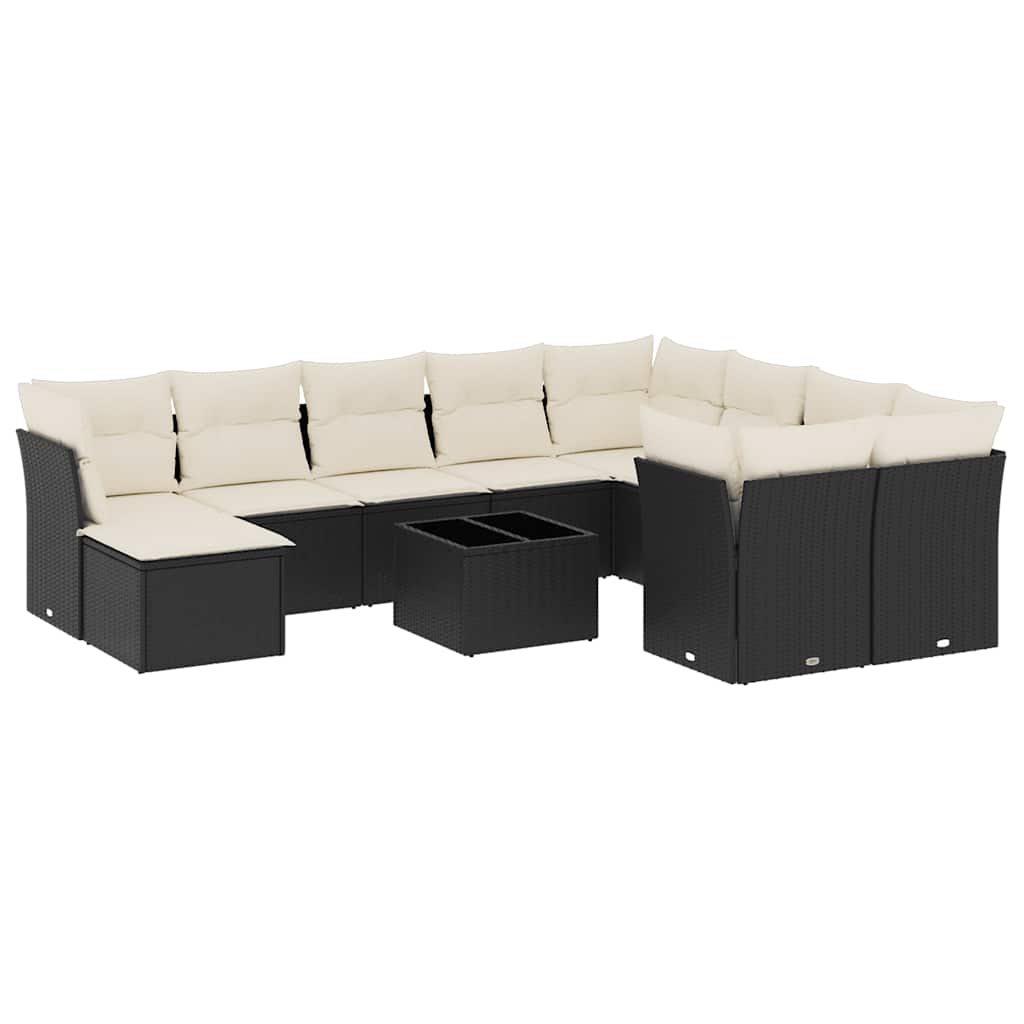 11 Piece Garden Sofa Set with Cushions Black Poly Rattan