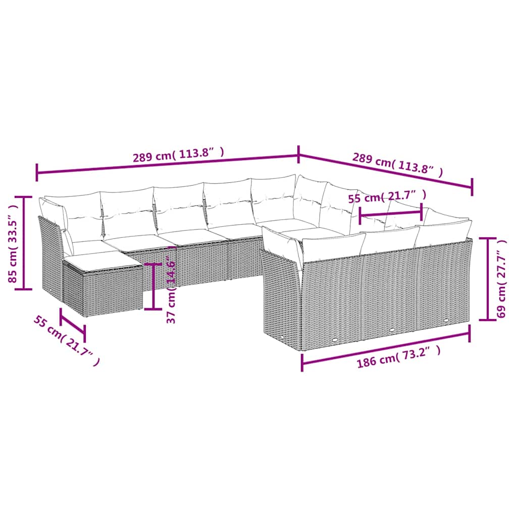 12 Piece Garden Sofa Set with Cushions Black Poly Rattan