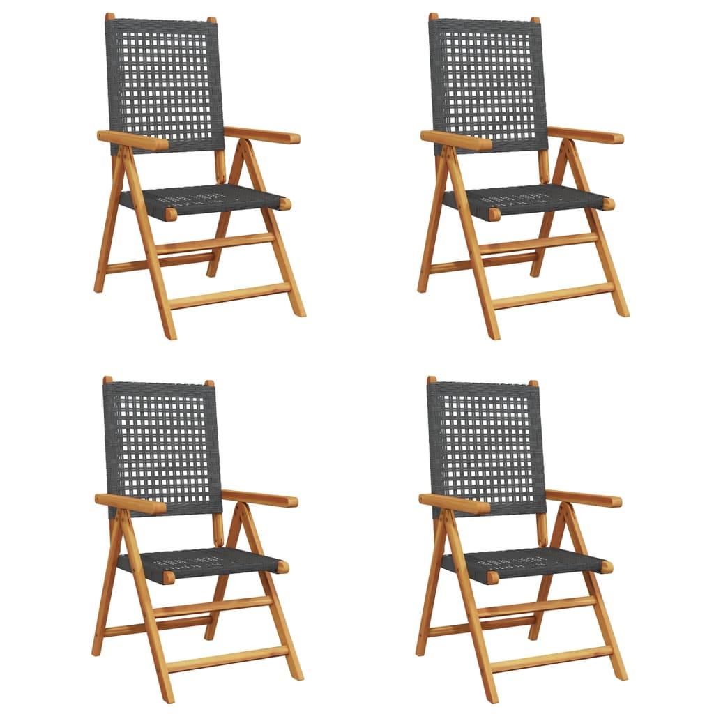 Reclining Garden Chairs 4 pcs Black Poly Rattan and Solid Wood