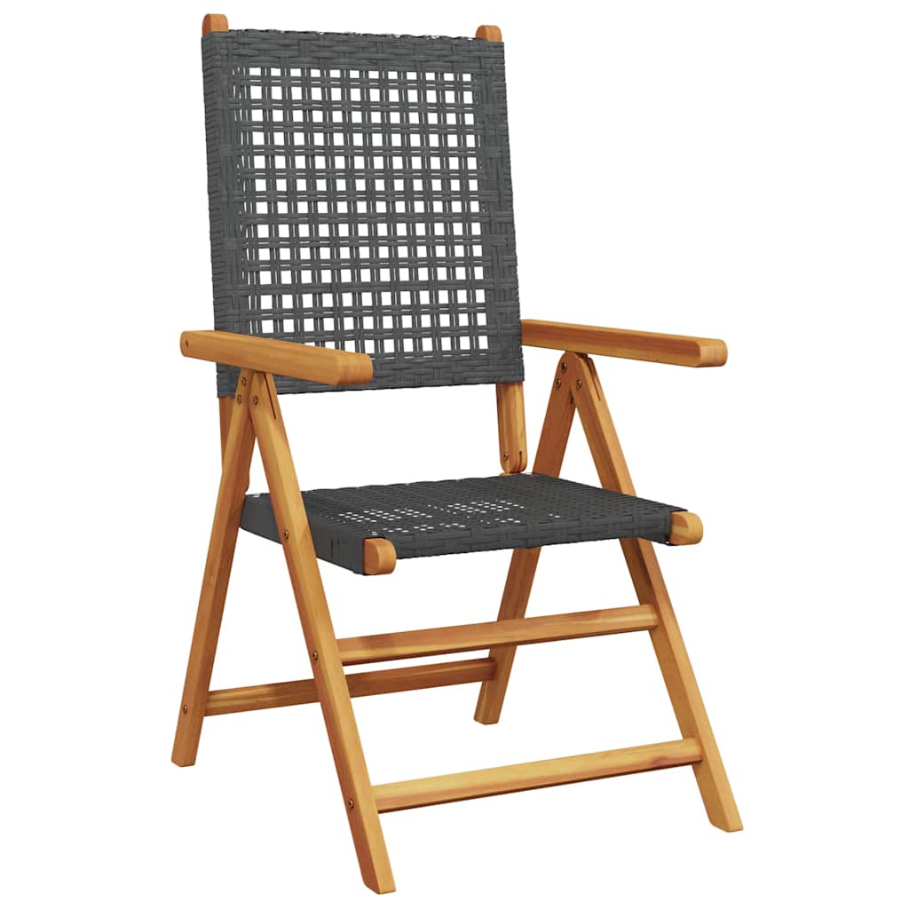 Reclining Folding Chairs 4 pcs Black Poly Rattan and Solid Wood