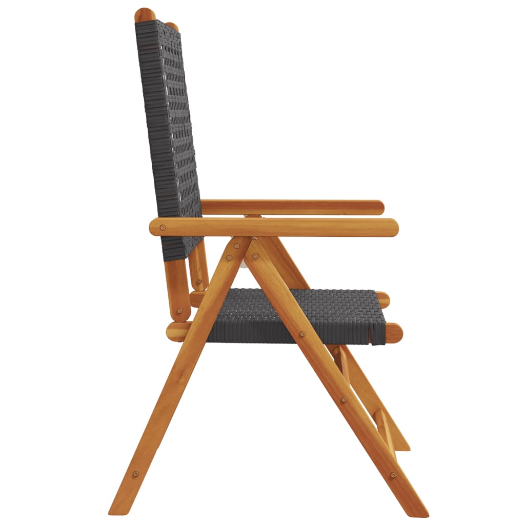 Reclining Folding Chairs 4 pcs Black Poly Rattan and Solid Wood