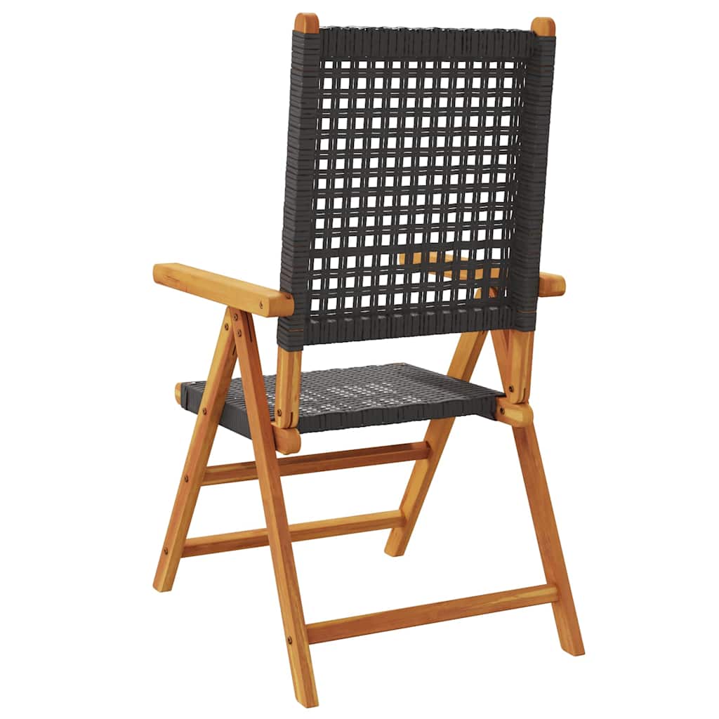 Reclining Folding Chairs 4 pcs Black Poly Rattan and Solid Wood