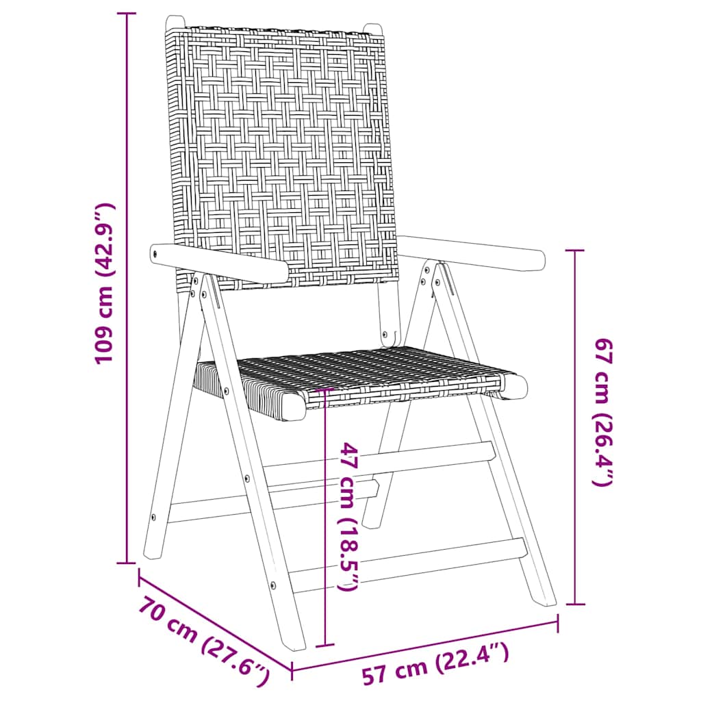 Reclining Folding Chairs 4 pcs Black Poly Rattan and Solid Wood