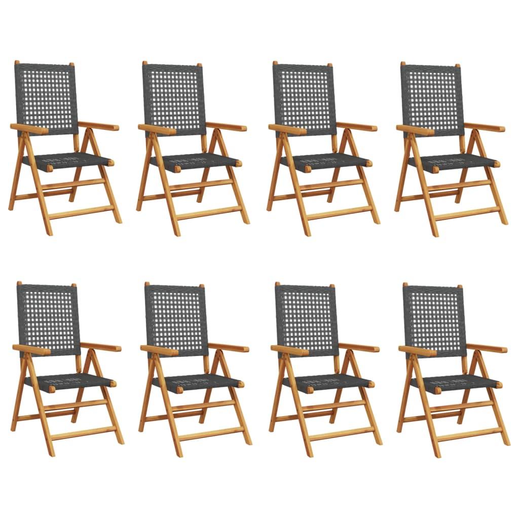 Reclining Folding Chairs 8 pcs Black Poly Rattan and Solid Wood