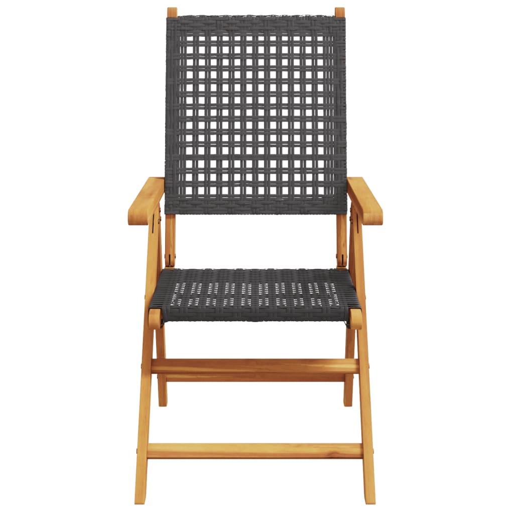 Reclining Folding Chairs 8 pcs Black Poly Rattan and Solid Wood