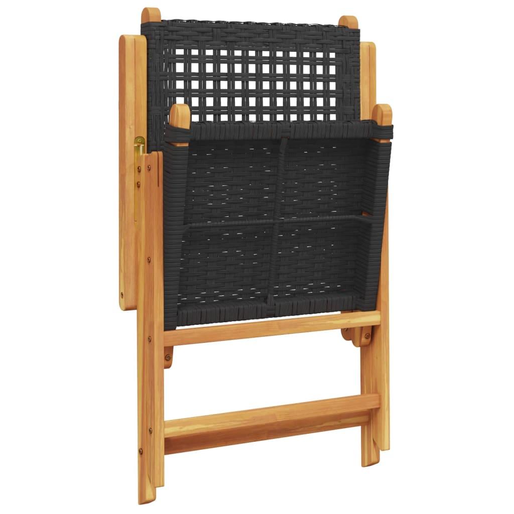 Reclining Folding Chairs 8 pcs Black Poly Rattan and Solid Wood