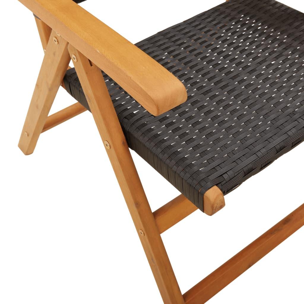 Reclining Folding Chairs 8 pcs Black Poly Rattan and Solid Wood