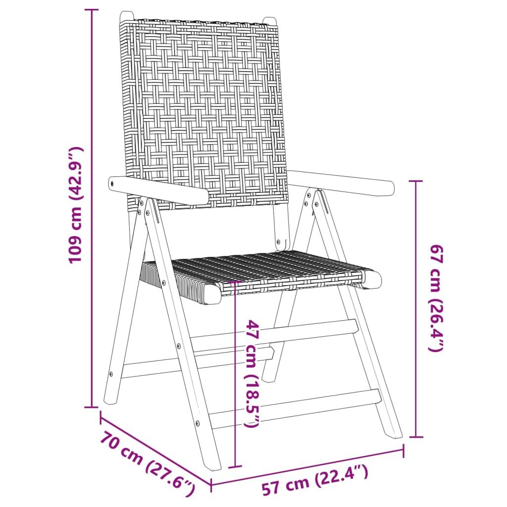 Reclining Folding Chairs 8 pcs Black Poly Rattan and Solid Wood