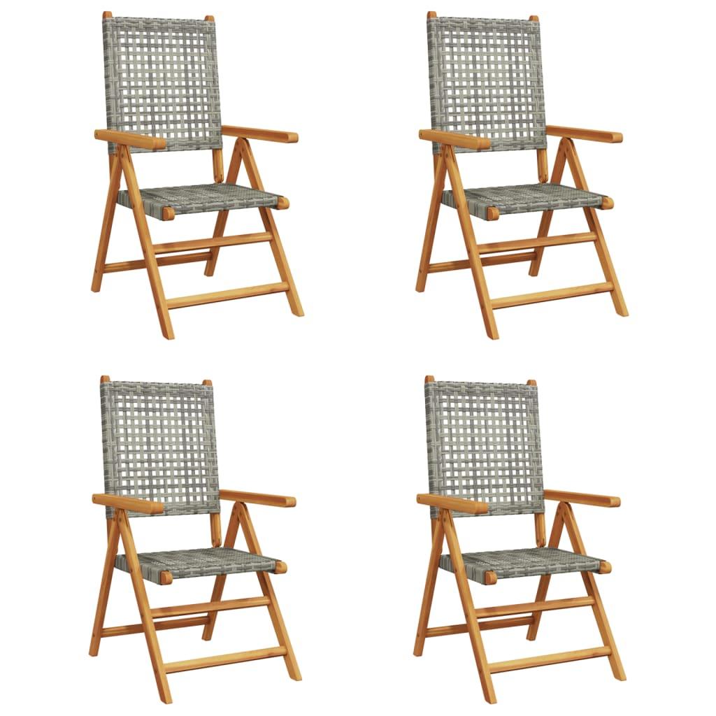 Reclining Folding Chairs 4 pcs Grey Poly Rattan and Solid Wood