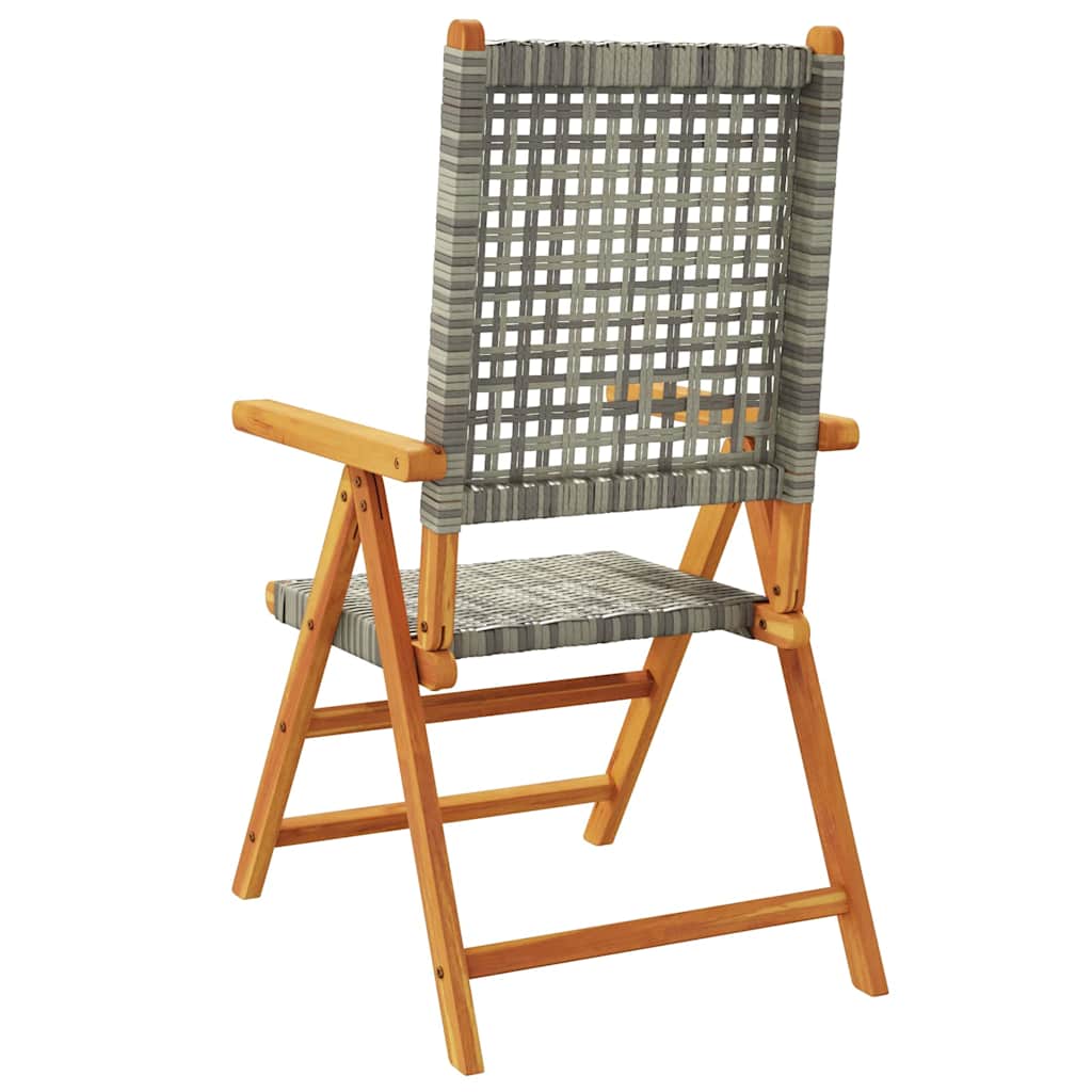 Reclining Folding Chairs 4 pcs Grey Poly Rattan and Solid Wood