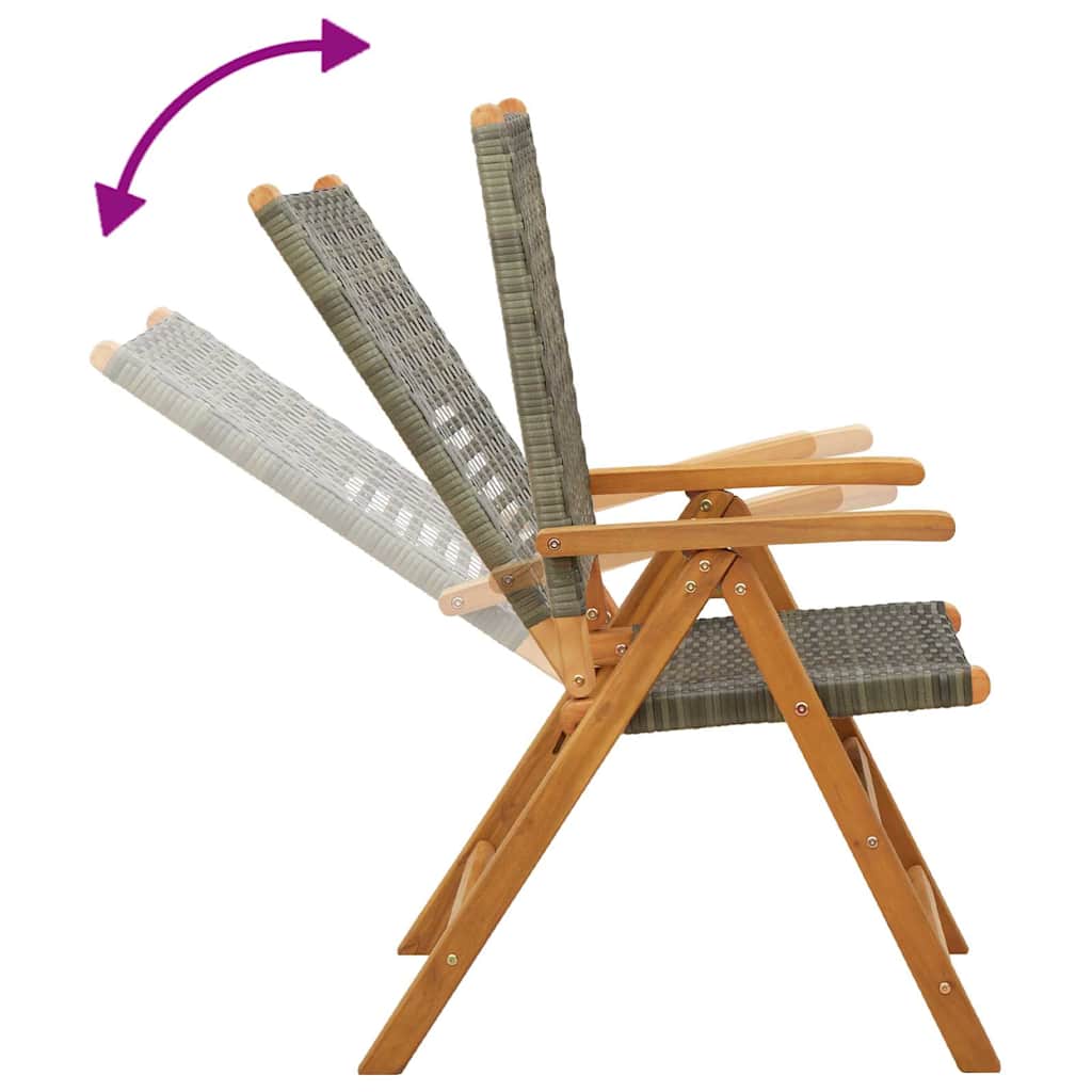 Reclining Folding Chairs 4 pcs Grey Poly Rattan and Solid Wood