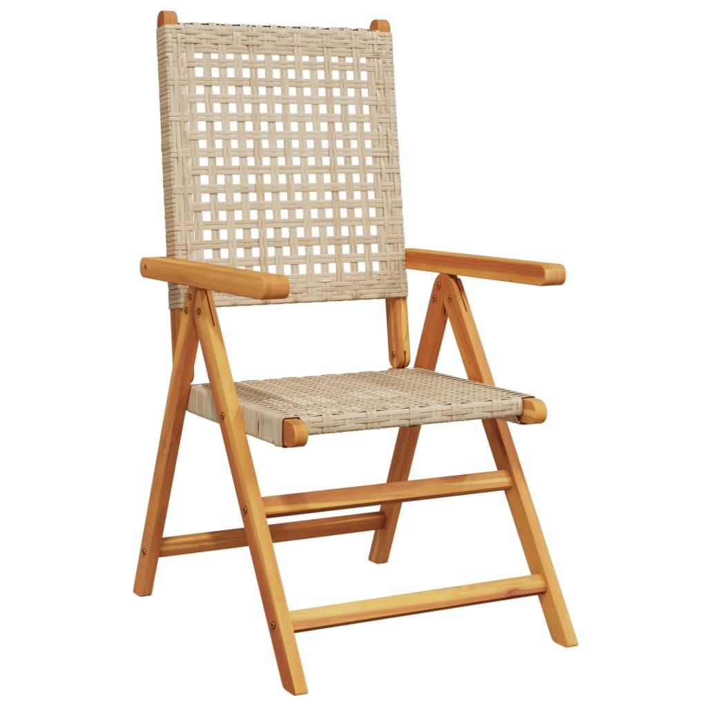 Reclining Folding Chairs 4 pcs Beige Poly Rattan and Solid Wood