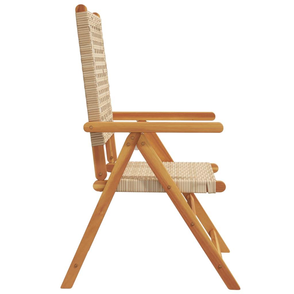 Reclining Folding Chairs 4 pcs Beige Poly Rattan and Solid Wood