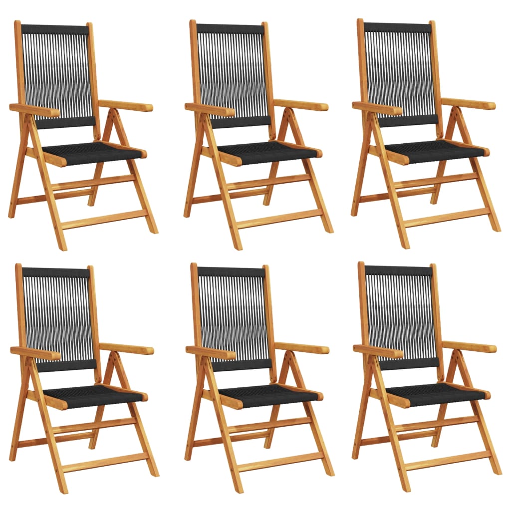 Reclining Folding Chairs 6 pcs Black Solid Wood Acacia