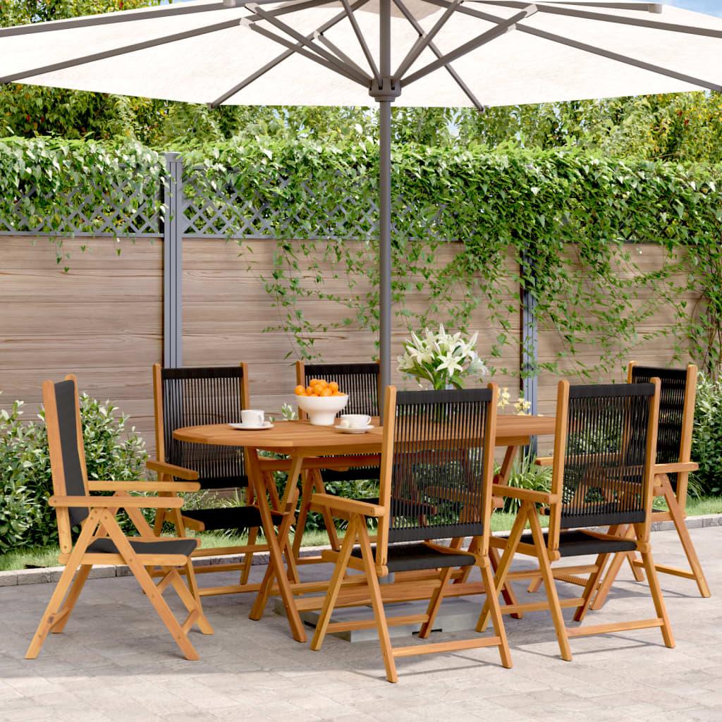 Reclining Folding Chairs 6 pcs Black Solid Wood Acacia